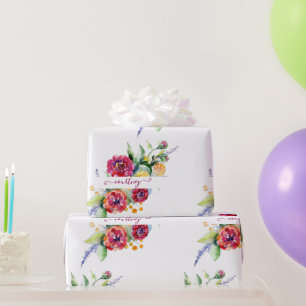 Personalisiertes rosa Aquarell-Blumenverpackungspa Geschenkpapier