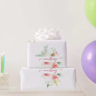 Personalisiertes rosa Aquarell-Blumenverpackungspa Geschenkpapier