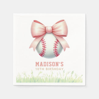 Personalisiertes rosa Baseball-Schleifen-Mädchen-G Serviette