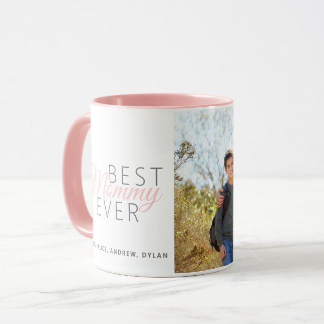 Personalisiertes Rosa Best Mommy Ever Foto Tasse (Vorderseite Links)