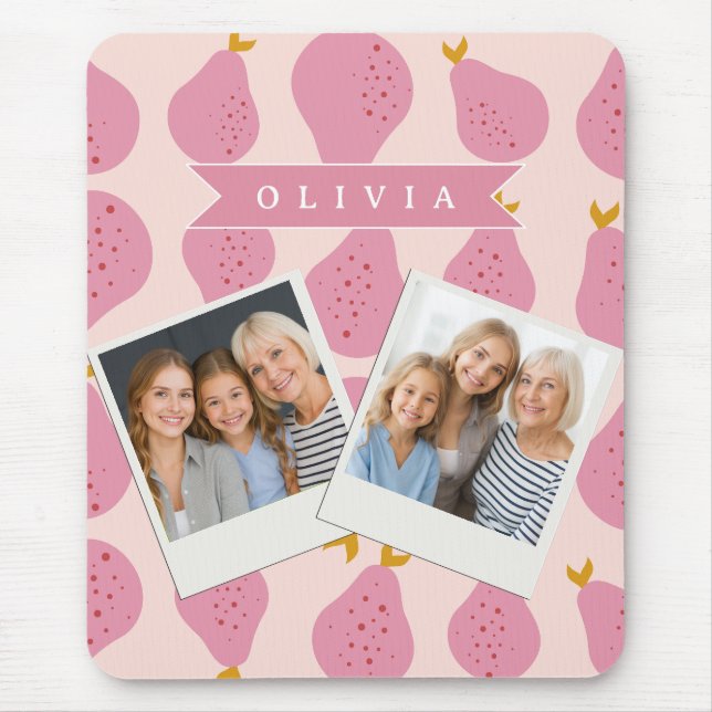 Personalisiertes Rosa Birnen Muster Süßes Mädchenh Mousepad (Vorne)