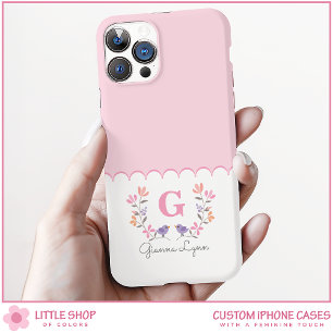 Personalisiertes Rosa Blummonogramm iPhone 16 Hülle
