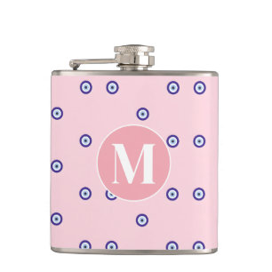 Personalisiertes Rosa Böser Blick Muster Monogramm Flachmann