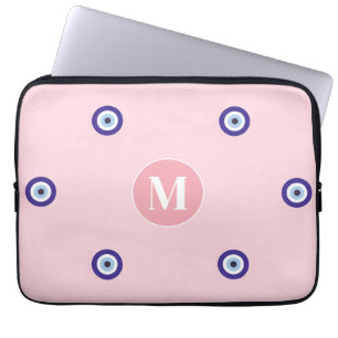Personalisiertes Rosa Böser Blick Muster Monogramm Laptopschutzhülle