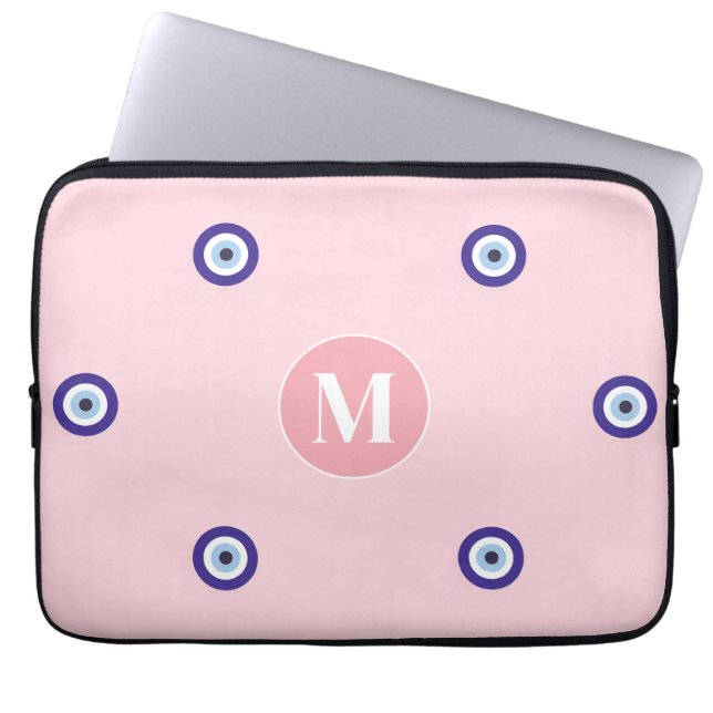 Personalisiertes Rosa Böser Blick Muster Monogramm Laptopschutzhülle (Vorderseite)