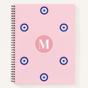 Personalisiertes Rosa Böser Blick Muster Monogramm Notizbuch