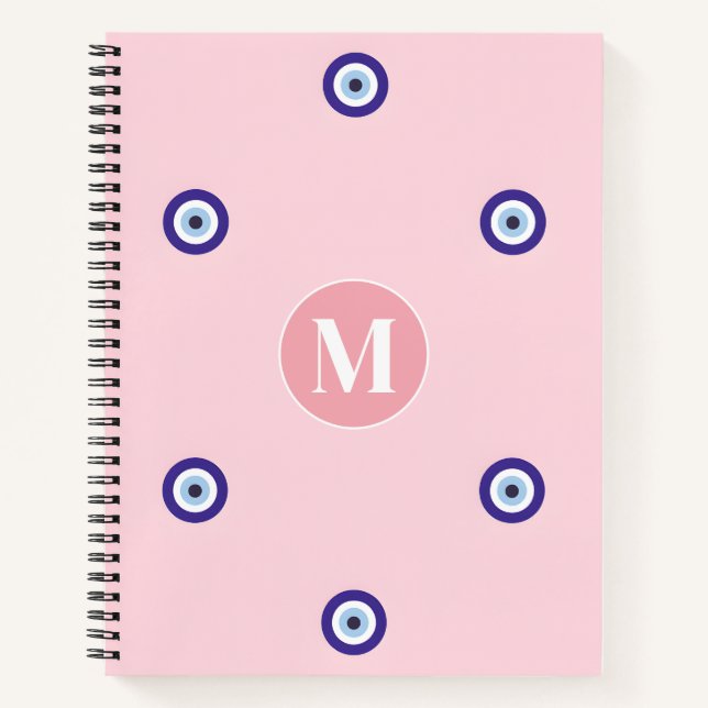 Personalisiertes Rosa Böser Blick Muster Monogramm Notizbuch (Vorderseite)