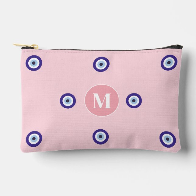 Personalisiertes Rosa Böser Blick Muster Monogramm Zubehörtasche (Vorderseite)