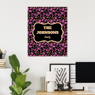 Personalisiertes rosa botanisches Familiennamensde Poster