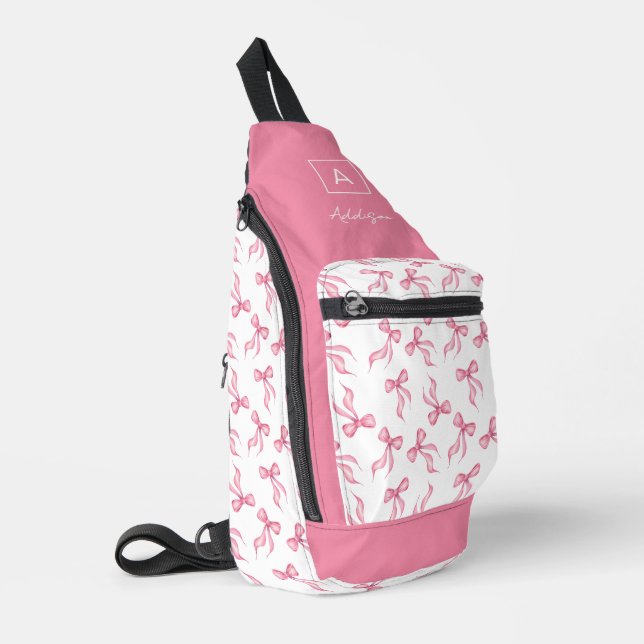 Personalisiertes rosa Bow Muster Crossbody Bag (Linke Seite)