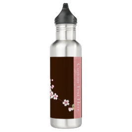 Personalisiertes Rosa/Brauner Dogwood Blossom Edelstahlflasche
