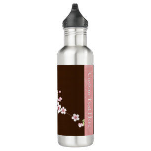 Personalisiertes Rosa/Brauner Dogwood Blossom Edelstahlflasche