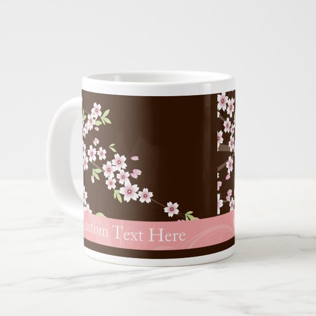 Personalisiertes Rosa/Brauner Dogwood Blossom Jumbo-Tasse (Vorderseite Links)