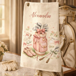 Personalisiertes rosa Coquette-Golf-Monogramm Golfhandtuch