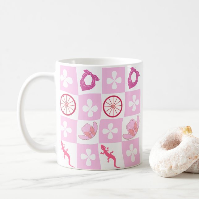 Personalisiertes rosa Cowgirl mit Blume geprüft Kaffeetasse (Mit Donut)
