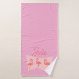Personalisiertes Rosa Flamingo Mid-Century Modern Badhandtuch Set