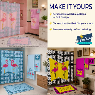 Personalisiertes Rosa Flamingo Mid-Century Modern Badhandtuch Set