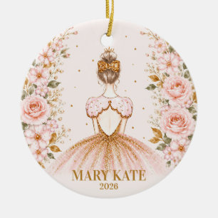 Personalisiertes rosa florales Ballerina-Christmas Keramik Ornament