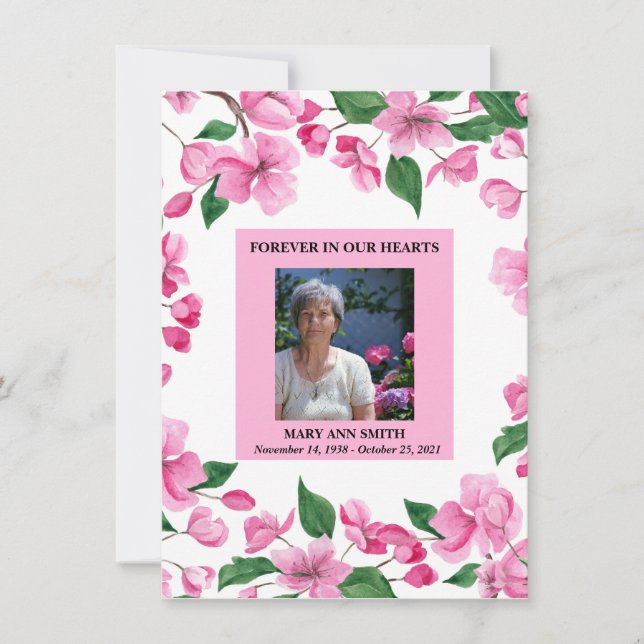 Personalisiertes rosa florales Beileid Danke Karte (Vorderseite)
