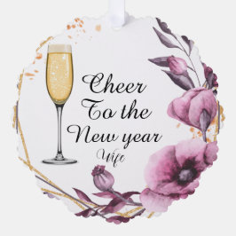 Personalisiertes rosa florales Champagnerglas Typo Ornament Karte