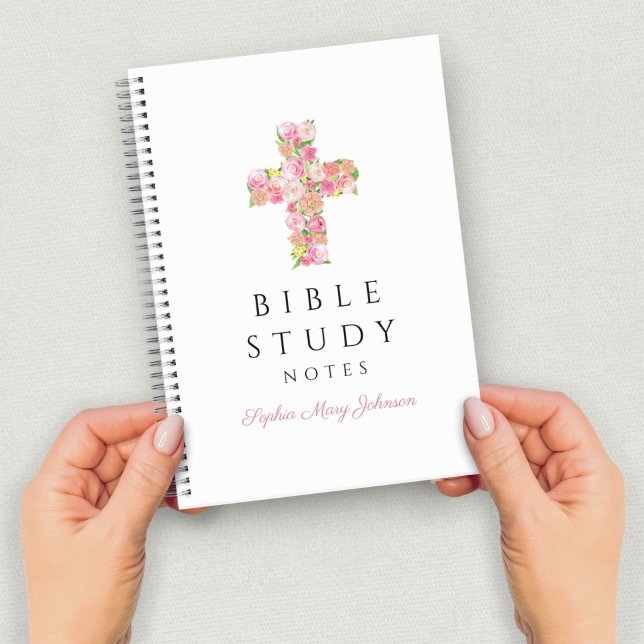 Personalisiertes rosa florales religiöses Kreuz Notizbuch (Personalized Pink Floral Religious Cross Notebook)