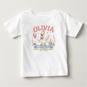 Personalisiertes rosa Gans-Erstgeburtstags-Name-De Baby T-shirt