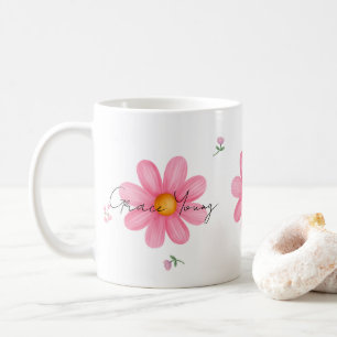 Personalisiertes rosa Gänseblümchen-Blumen-Name-De Kaffeetasse