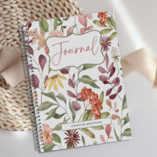 Personalisiertes rosa gelb grünes Blumenjournal Notizbuch