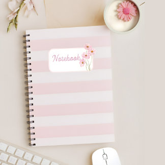 Personalisiertes rosa gestreiftes Blumen-Spiralnot Notizblock