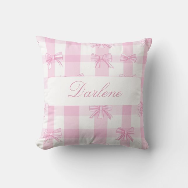 Personalisiertes rosa Gingham-Band Kissen (Vorderseite)