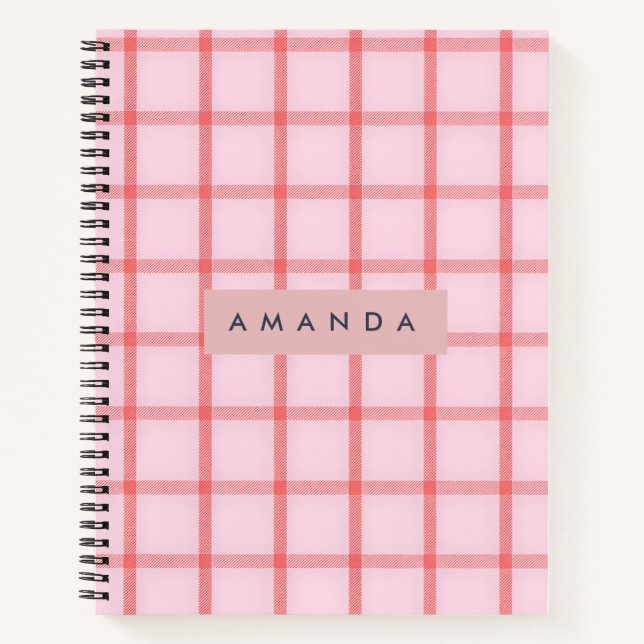 Personalisiertes Rosa Gingham Karo Notizbuch (Vorderseite)