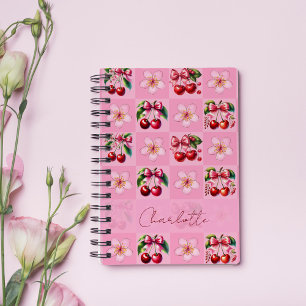 Personalisiertes rosa Gingham-Kirschblüten-Notizbu Notizbuch