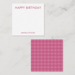 Personalisiertes rosa Gingham Mitteilungskarte