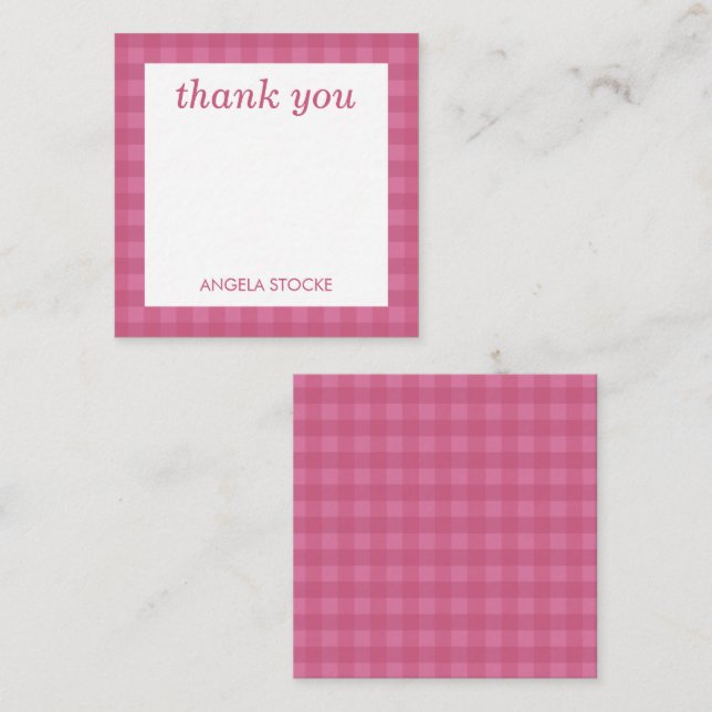 Personalisiertes rosa Gingham Mitteilungskarte (Vorne/Hinten)