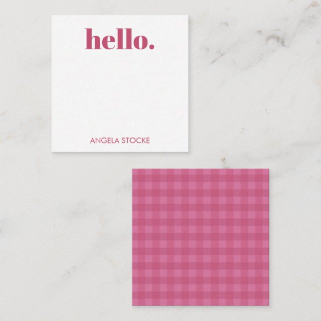 Personalisiertes rosa Gingham Mitteilungskarte (Vorne/Hinten)