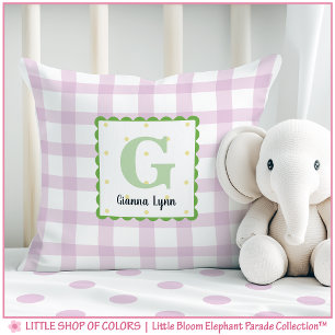 Personalisiertes rosa Gingham-Monogramm-Kinderzimm Kissen