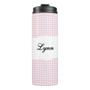 Personalisiertes Rosa Gingham-Muster Thermosbecher