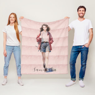 Personalisiertes Rosa Girl Uni Fleecedecke
