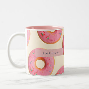 Personalisiertes Rosa glasiertes Donut-Muster Zweifarbige Tasse