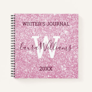 Personalisiertes Rosa Glitzer Writer's Journal Notizbuch