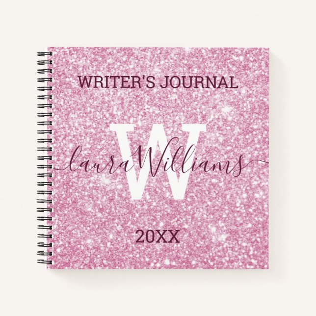 Personalisiertes Rosa Glitzer Writer's Journal Notizbuch (Vorderseite)