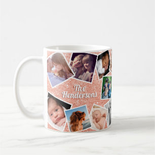 Personalisiertes rosa-glitzerndes Familienbild Kaffeetasse