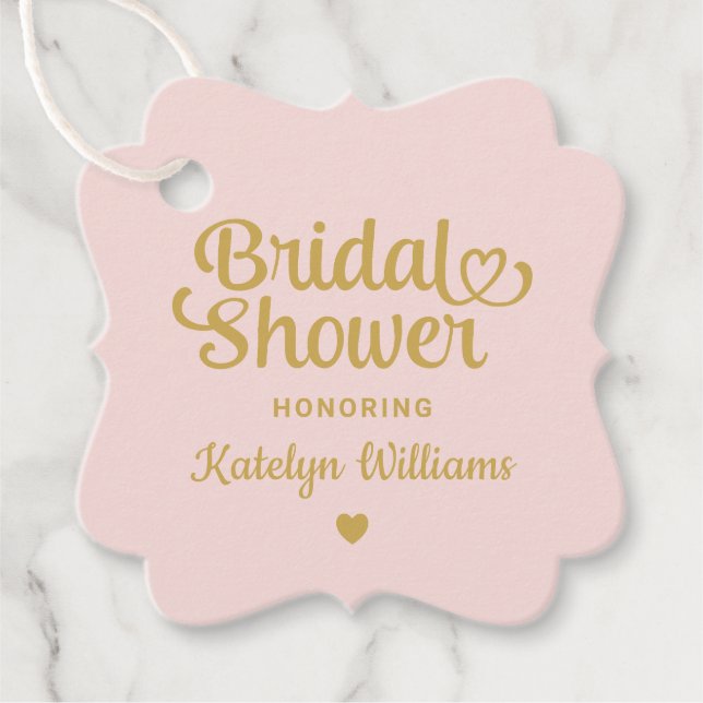 Personalisiertes Rosa-Gold-Hochzeitsfest-Brautpart Geschenkanhänger (Vorderseite)