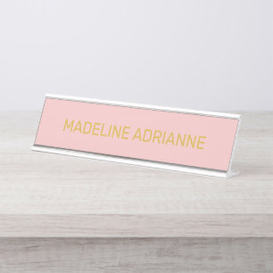 Personalisiertes Rosa & Gold Modernes Schreibtisch Schreibtischnamensplakette