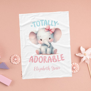 Personalisiertes Rosa Grau Baby Elefant Geschenk B Fleecedecke