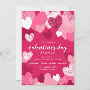 Personalisiertes Rosa Herz Valentinstag Brunch Einladung