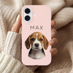 Personalisiertes rosa Hundefoto & Name iPhone 16 Hülle
