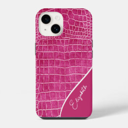 Personalisiertes, rosa Krokodil iPhone 14 Hülle