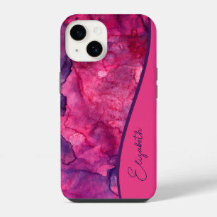 Personalisiertes Rosa Lila Aquarell iPhone 14 Hülle