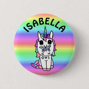 Personalisiertes rosa, lila, RegenbogenUnicorn Button